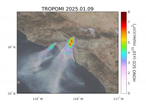 TROPOMI HONO-resultaten voor branden boven Los Angeles