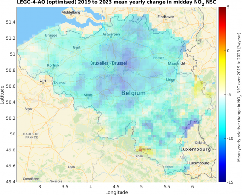 Concentration de NO2 près de la surface Belgique