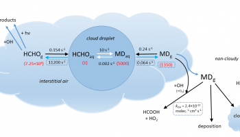 Schéma des processus dans le nuage concernant le formaldéhyde et le méthanediol en phase gazeuse.