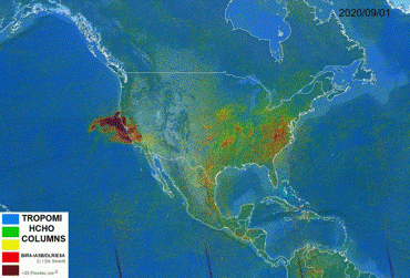 Kaart Verenigde Staten bosbranden formaldehyde glyoxaal